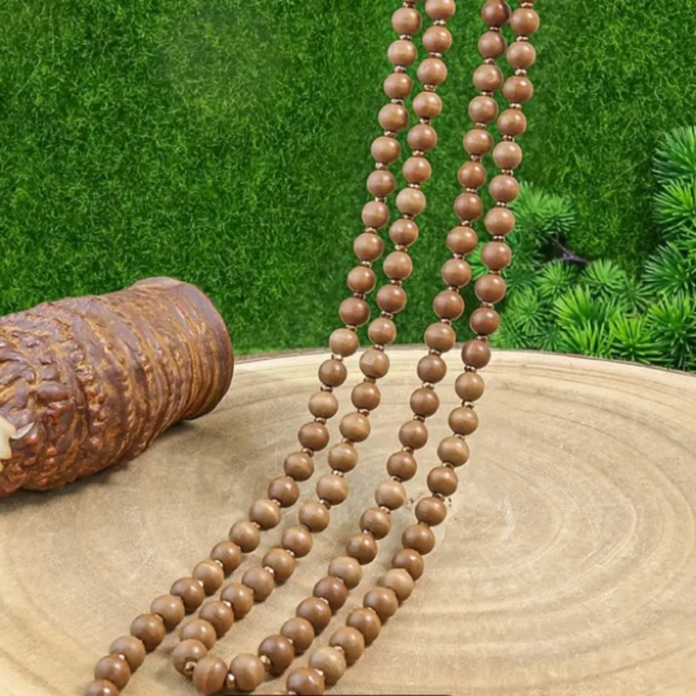 Long Hang Wood Bead and Metallic Bronze Bead Necklace NWT - Picture 3 of 6